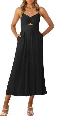 ANRABESS Womens Jumpsuit Summer Beach Vacation Romper 2025 V Neck Sleevelsee Spaghetti Strap Cutout Linen Wide Leg Clothes