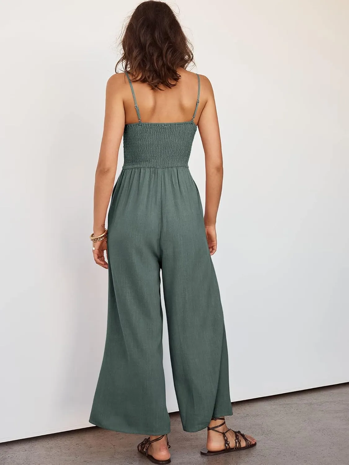 ANRABESS Womens Jumpsuit Summer Beach Vacation Romper 2025 V Neck Sleevelsee Spaghetti Strap Cutout Linen Wide Leg Clothes