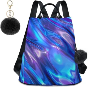 Anti Theft Backpack 3D Foil Blue Metallic Texture Liquid Women Large Fashion Travel Shoulder Bag Purse Rucksack Lightweight
