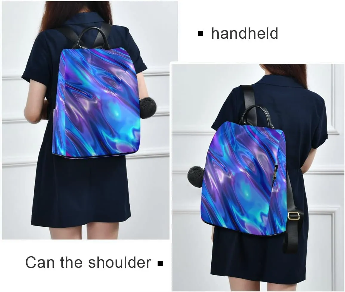 Anti Theft Backpack 3D Foil Blue Metallic Texture Liquid Women Large Fashion Travel Shoulder Bag Purse Rucksack Lightweight