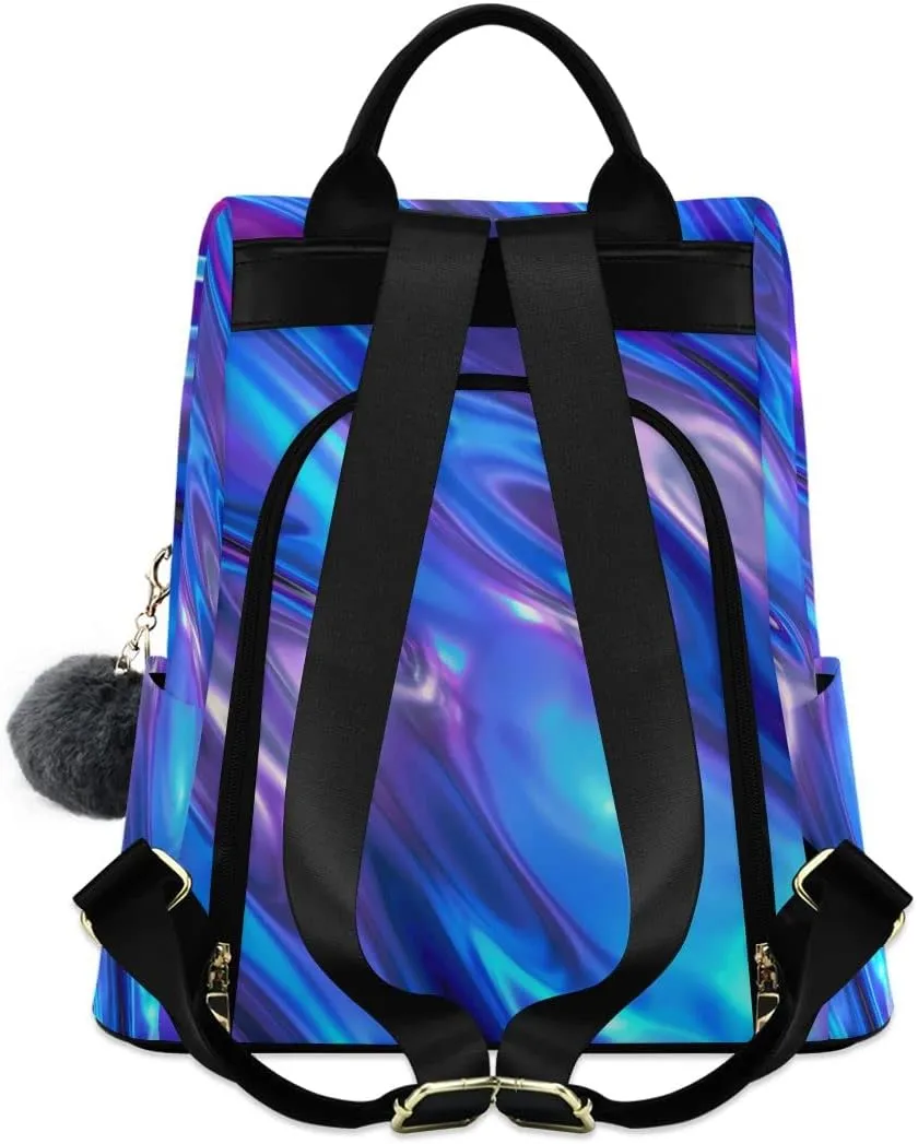 Anti Theft Backpack 3D Foil Blue Metallic Texture Liquid Women Large Fashion Travel Shoulder Bag Purse Rucksack Lightweight