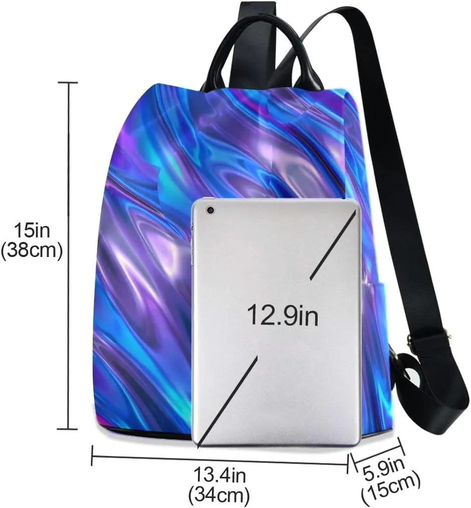 Anti Theft Backpack 3D Foil Blue Metallic Texture Liquid Women Large Fashion Travel Shoulder Bag Purse Rucksack Lightweight