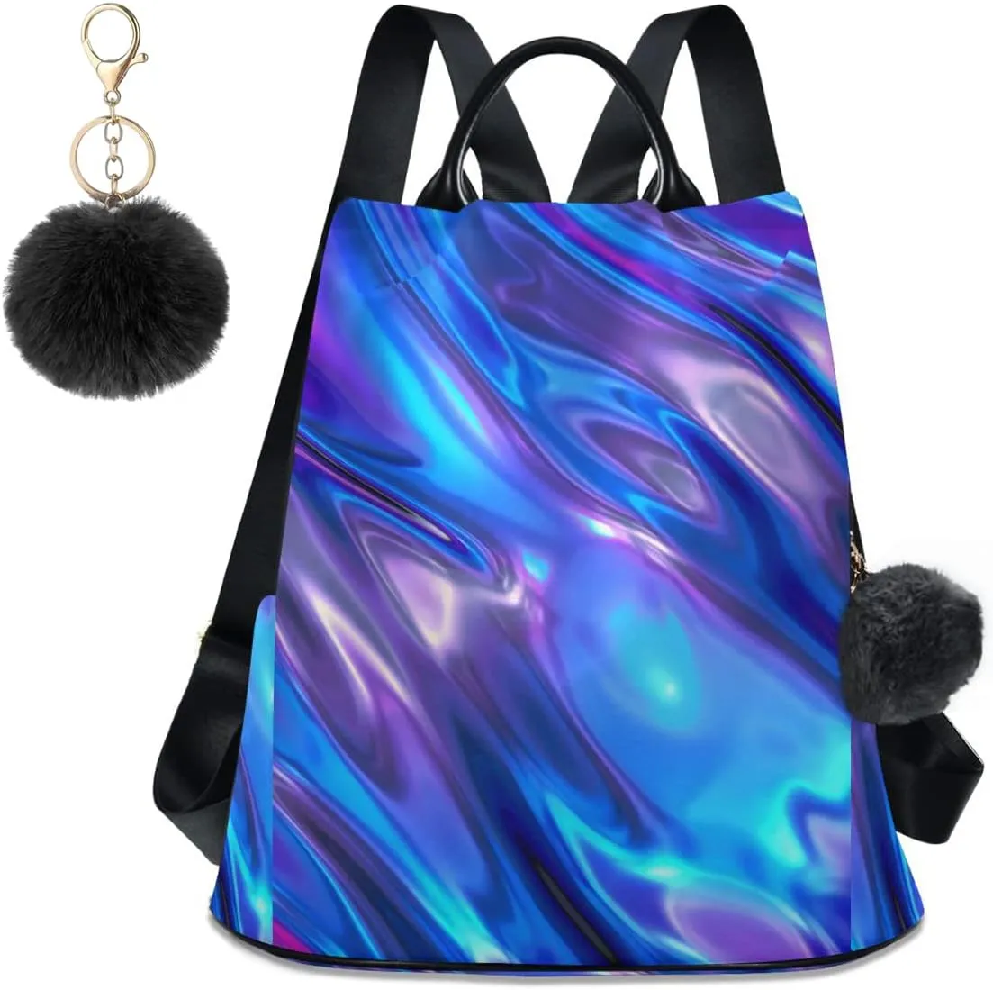 Anti Theft Backpack 3D Foil Blue Metallic Texture Liquid Women Large Fashion Travel Shoulder Bag Purse Rucksack Lightweight