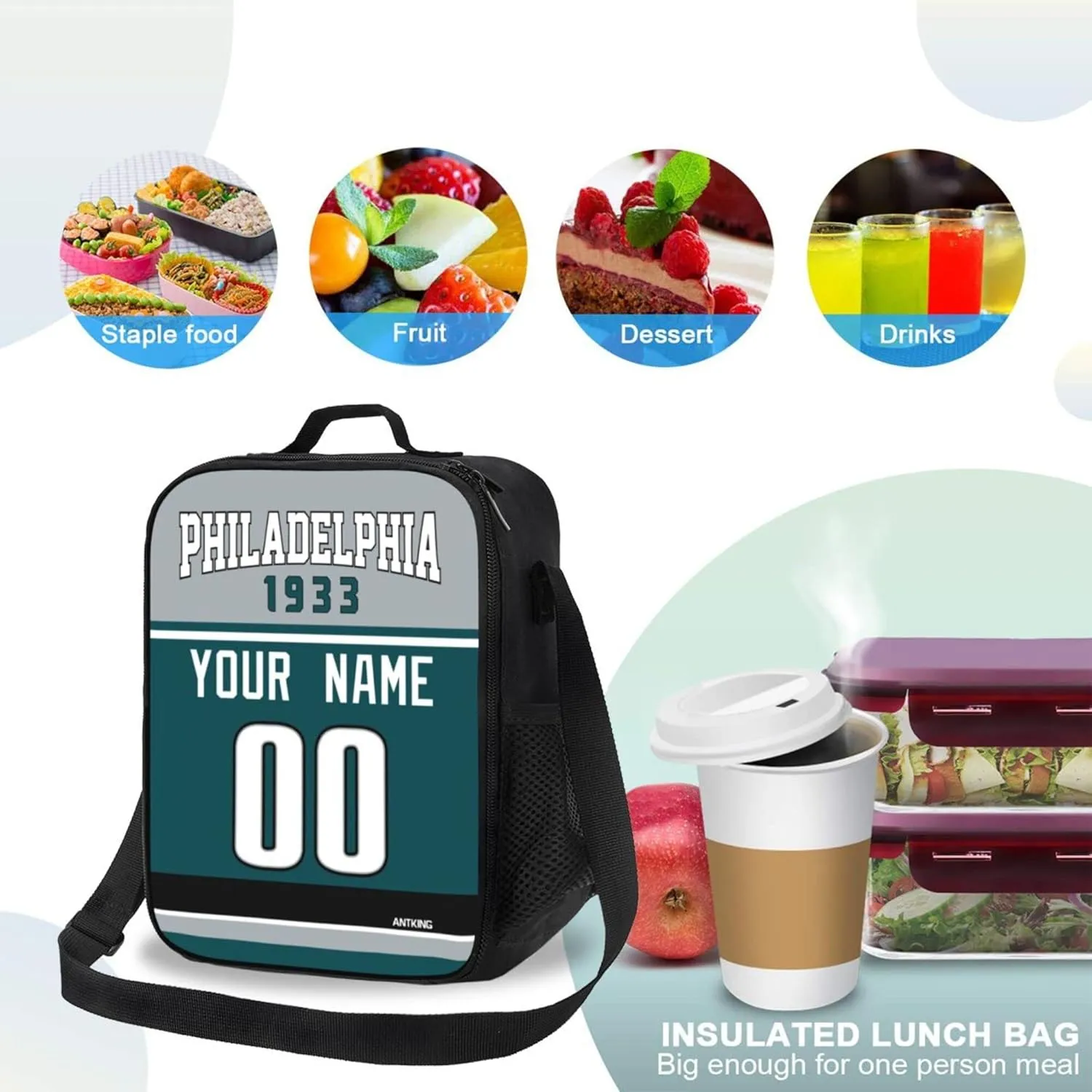 ANTKING Lunch Bag Custom Name and Number Lunch Box Gifts for Men Women