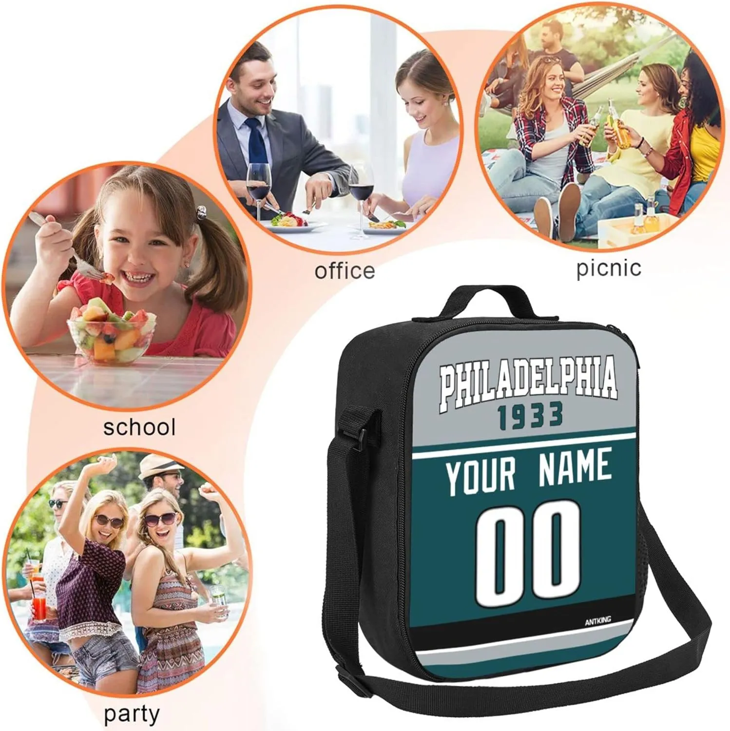 ANTKING Lunch Bag Custom Name and Number Lunch Box Gifts for Men Women