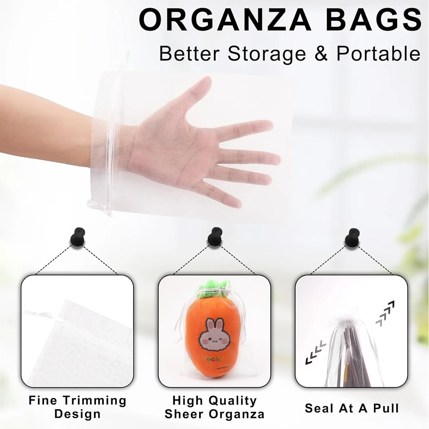ANZNKU 100 Pack Premium White Organza Bags 6x9 inches Mesh Organza Favor Bags Drawstring, Gift Bags for Party Wedding Christmas Favor, Sheer Gift Bag