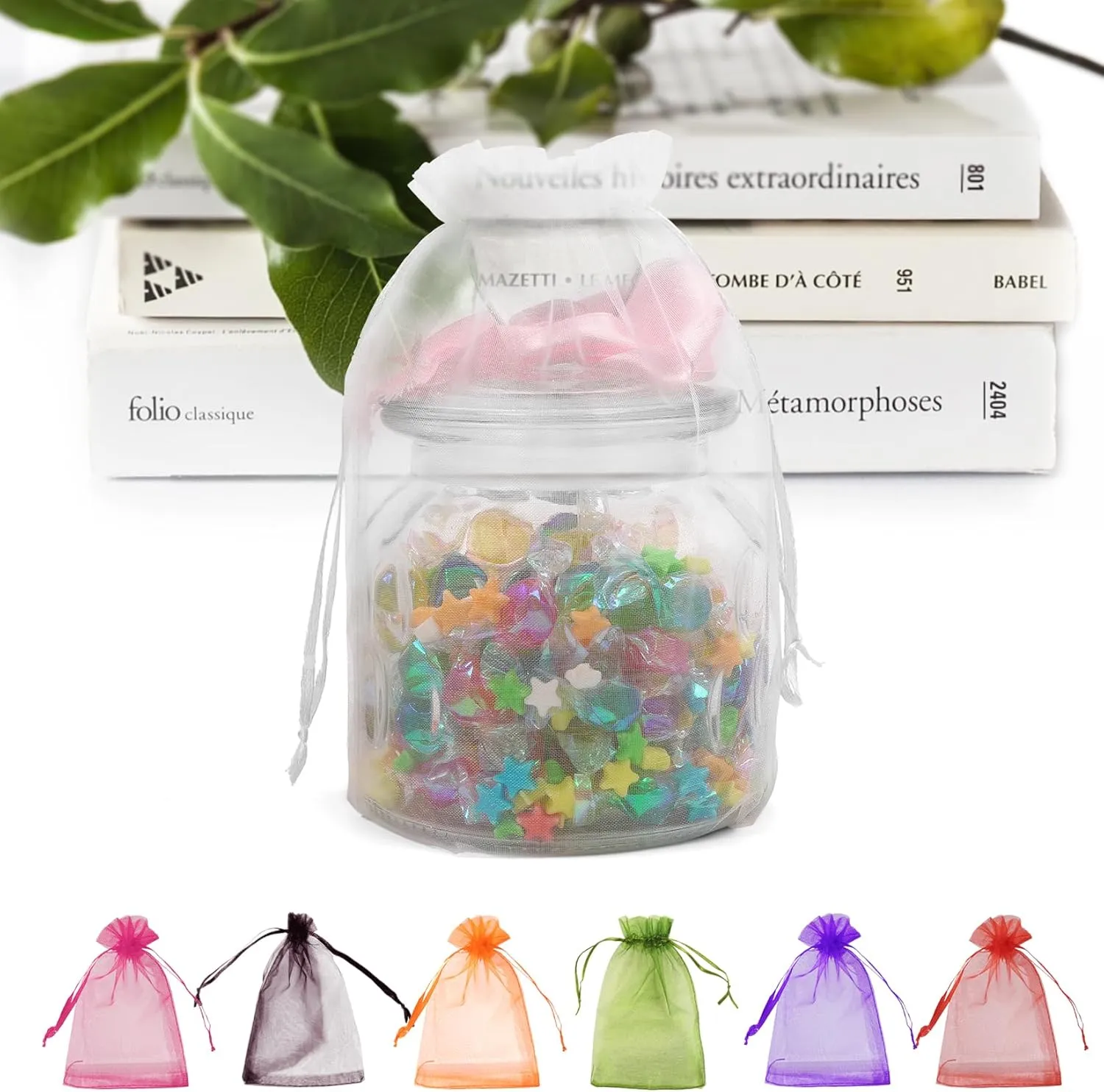 ANZNKU 100 Pack Premium White Organza Bags 6x9 inches Mesh Organza Favor Bags Drawstring, Gift Bags for Party Wedding Christmas Favor, Sheer Gift Bag