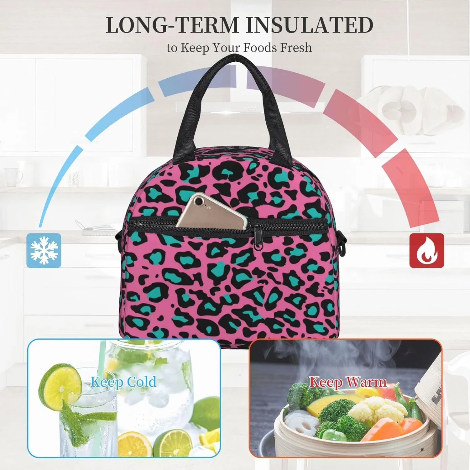 Asian Theme,Insulated Reusable Lunch Bag with Adjustable Shoulder Strap for Adults,Nature Cherry Flower Flying Gulls,Leakproof Office Picnic Hiking Beach Tote Bag,Beige Red Black,9x5x7.8in