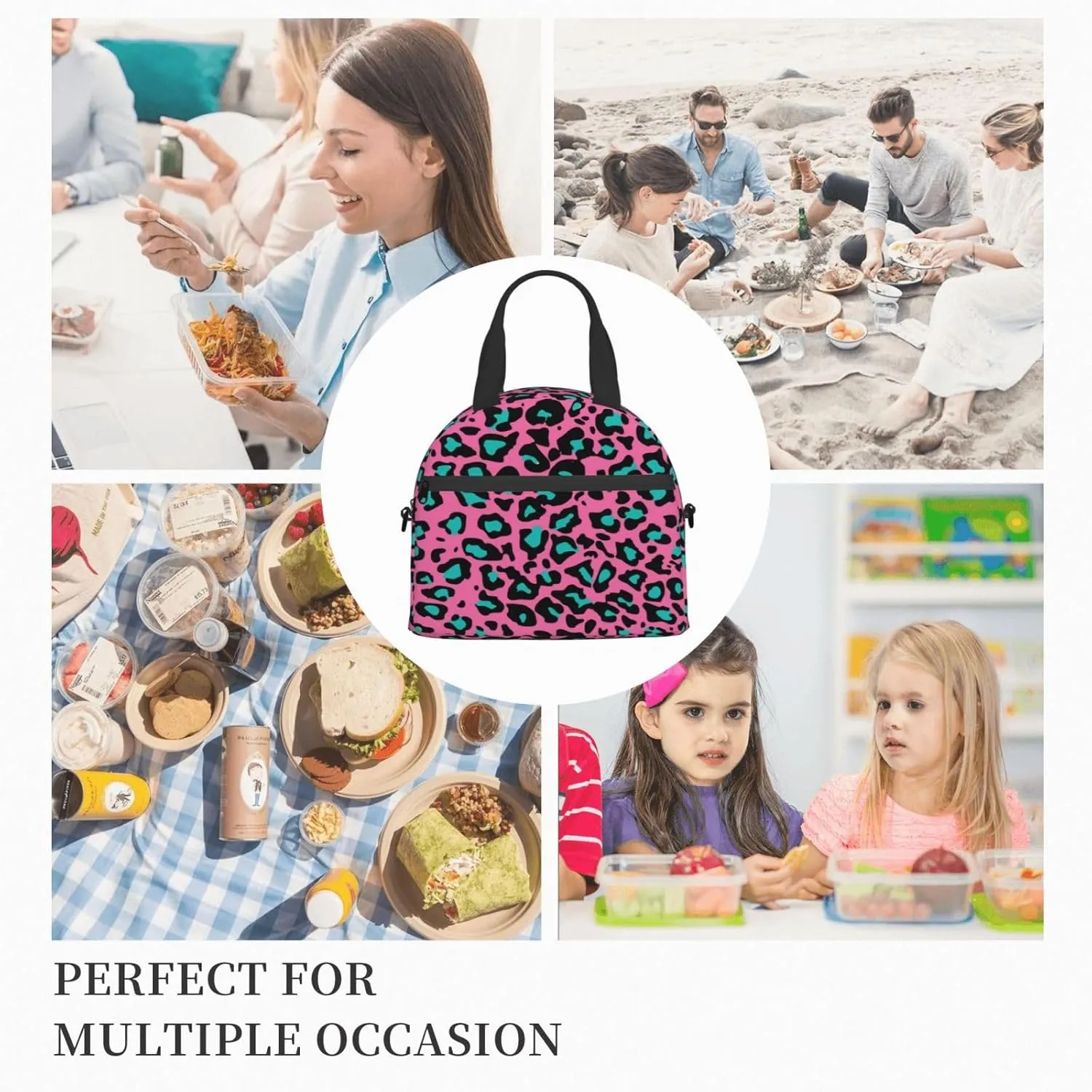 Asian Theme,Insulated Reusable Lunch Bag with Adjustable Shoulder Strap for Adults,Nature Cherry Flower Flying Gulls,Leakproof Office Picnic Hiking Beach Tote Bag,Beige Red Black,9x5x7.8in