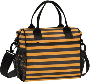 Aslsiy Equivalent Straight Lines Insulated Lunch Bag Orange Black Lunch Box for Women Lunch Tote Bag for Office Picnic S