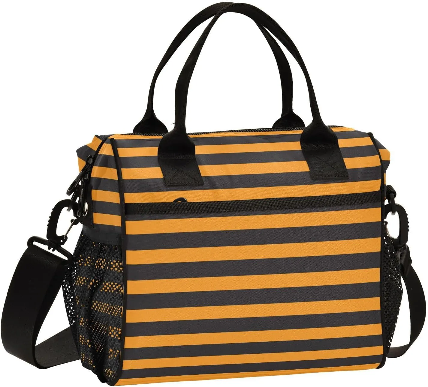 Aslsiy Equivalent Straight Lines Insulated Lunch Bag Orange Black Lunch Box for Women Lunch Tote Bag for Office Picnic S