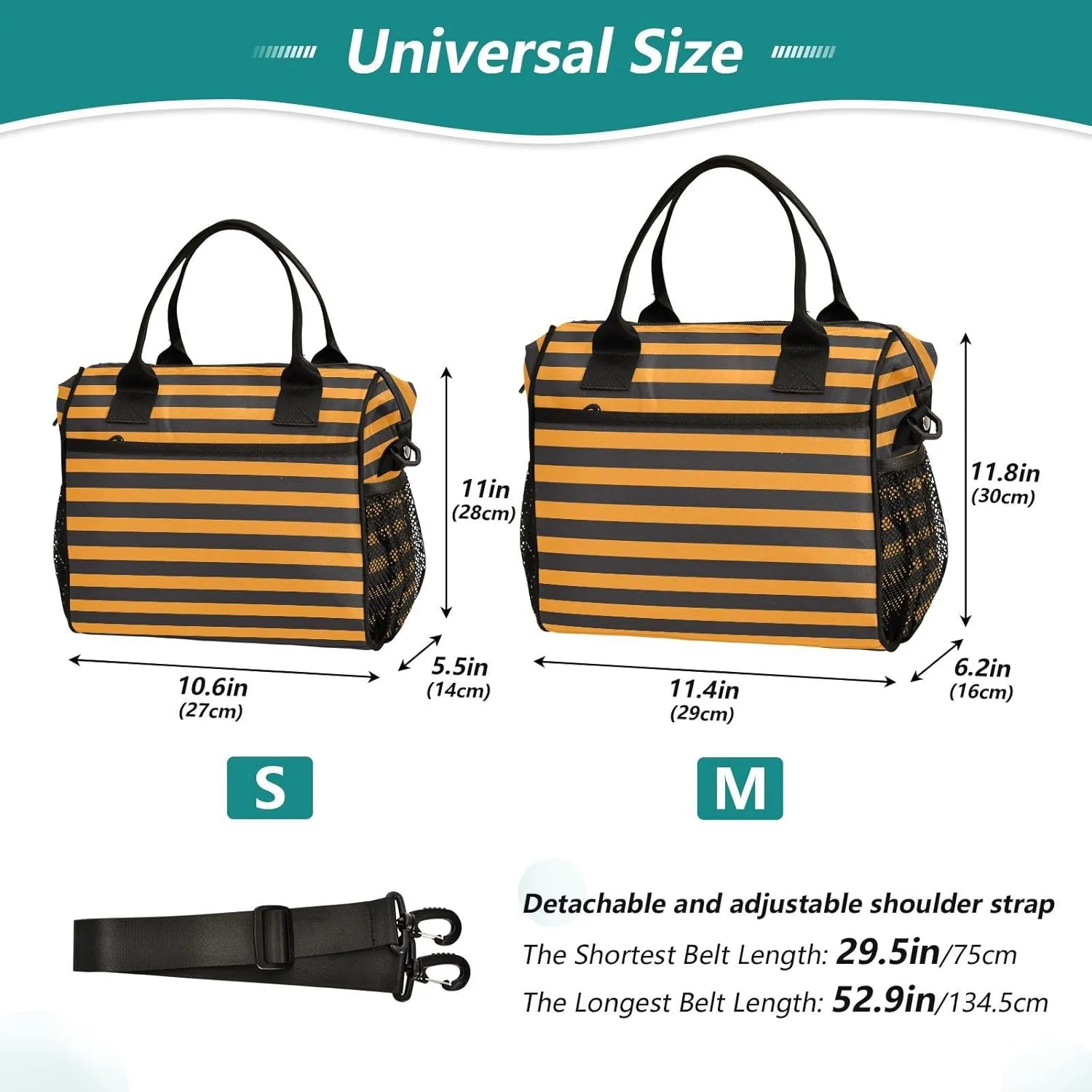 Aslsiy Equivalent Straight Lines Insulated Lunch Bag Orange Black Lunch Box for Women Lunch Tote Bag for Office Picnic S