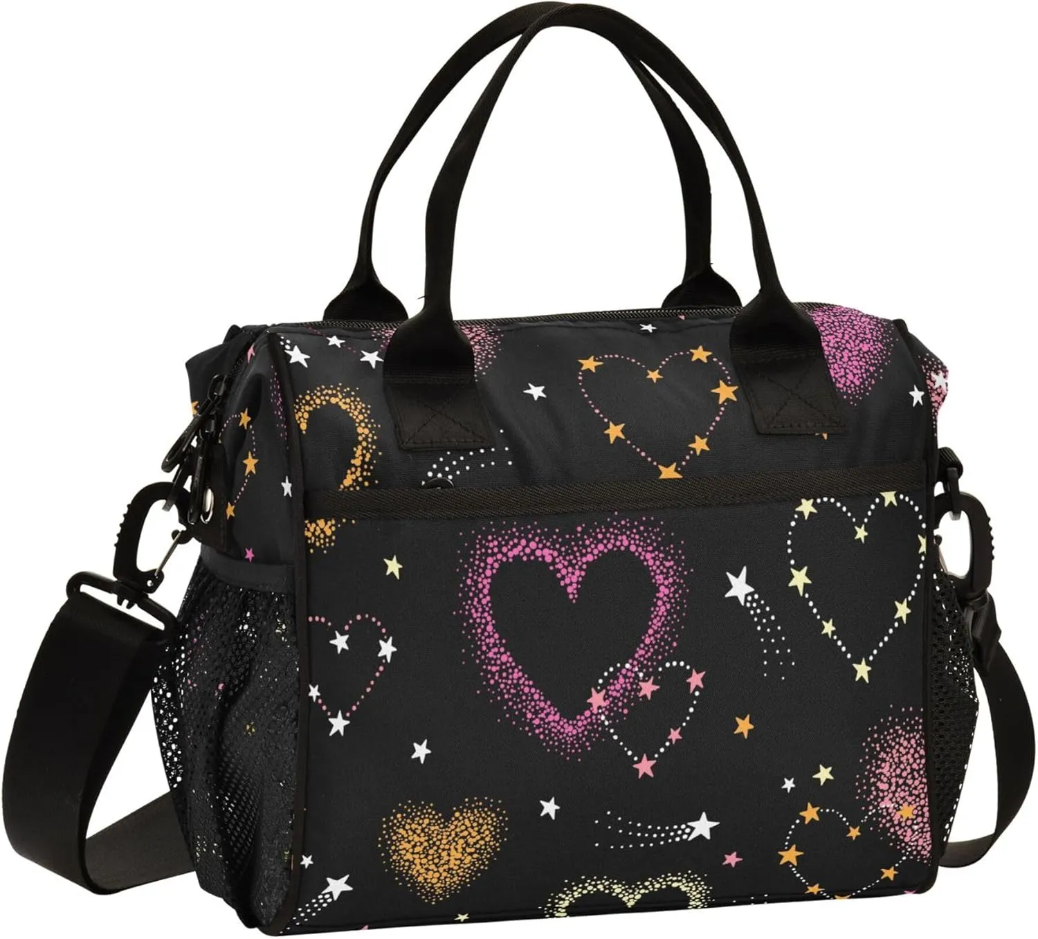 Aslsiy Lunch Bag for Women Romantic Pink Heart Comets Insulated Lunch Box Lunch Tote Bag for Office Picnic M