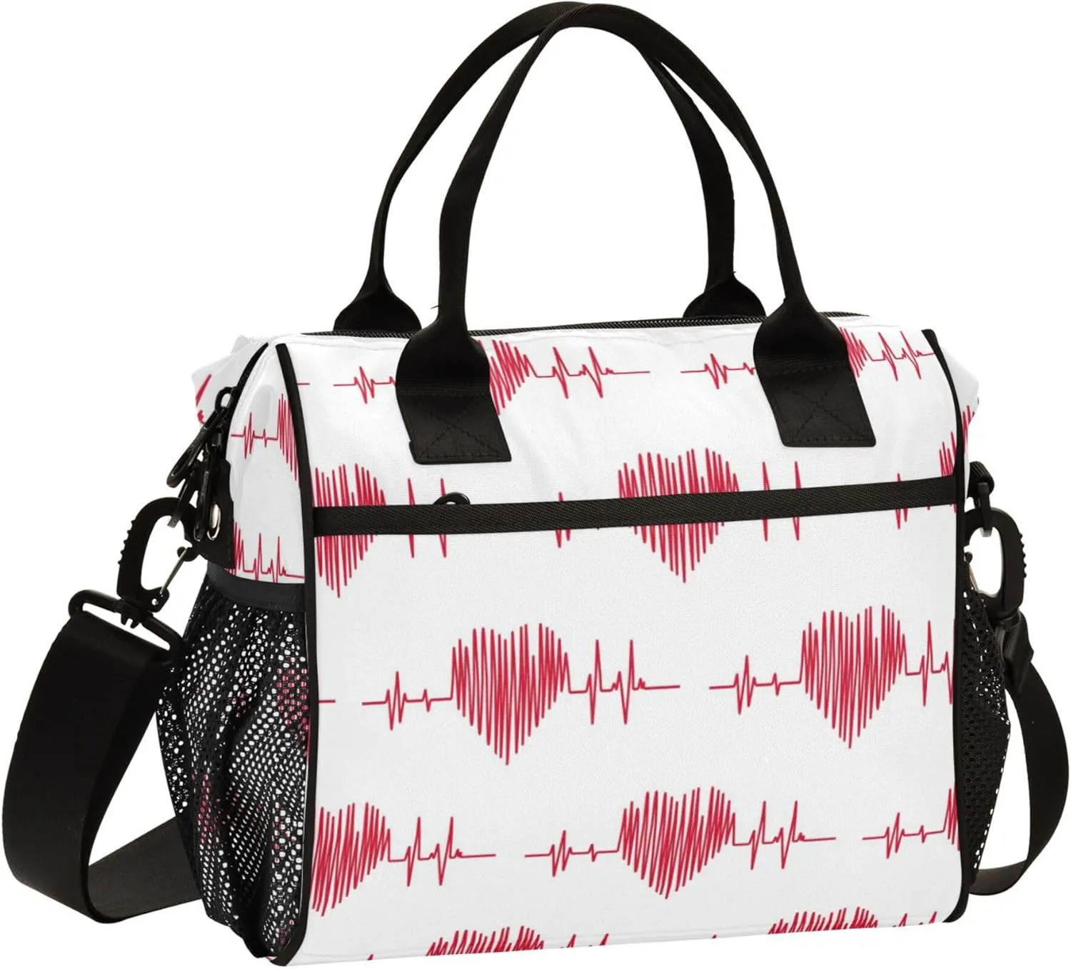 Aslsiy Lunch Bag for Women Vector Of The Heart Beat Pattern - Cardiac Pulse Insulated Lunch Box Lunch Tote Bag Gift for Women S