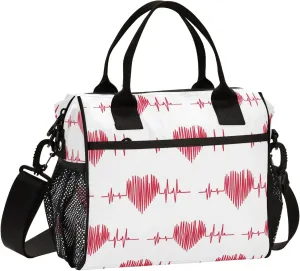 Aslsiy Lunch Bag for Women Vector Of The Heart Beat Pattern - Cardiac Pulse Insulated Lunch Box Lunch Tote Bag Gift for Women S