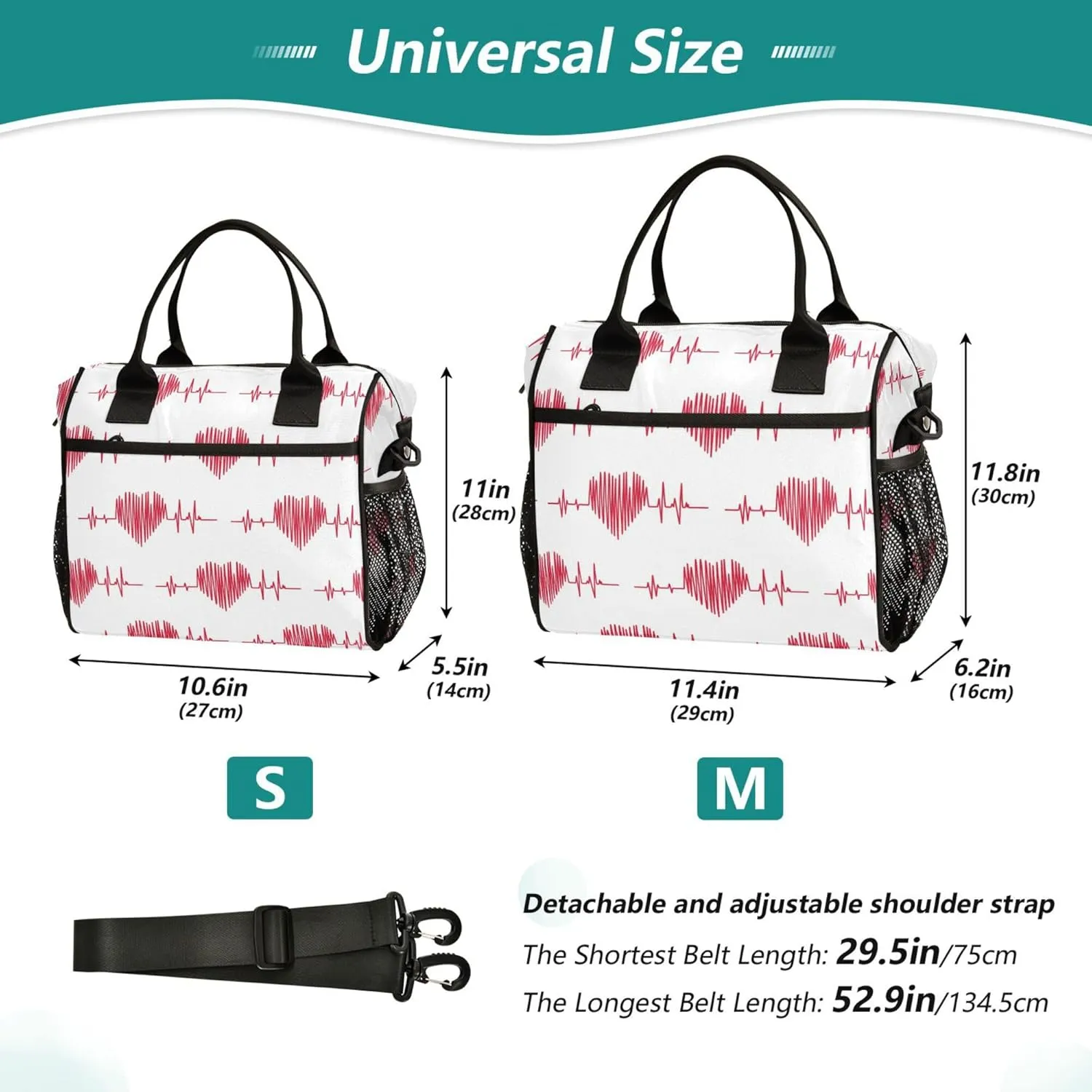 Aslsiy Lunch Bag for Women Vector Of The Heart Beat Pattern - Cardiac Pulse Insulated Lunch Box Lunch Tote Bag Gift for Women S