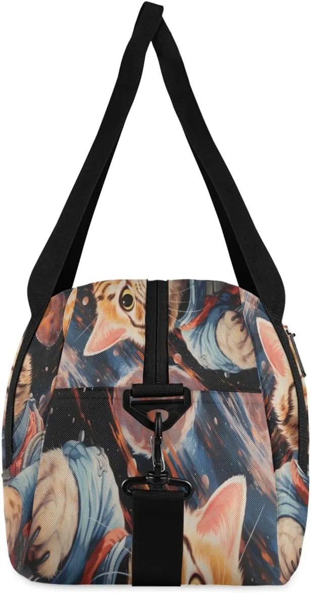 Astronaut cat Kids Duffle Bag Boys Girls Small Sport Dance Gym Bag for Overnight Travel Weekender Carry On