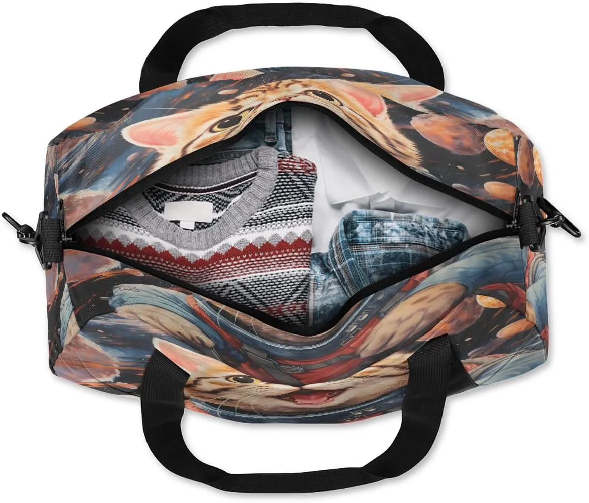 Astronaut cat Kids Duffle Bag Boys Girls Small Sport Dance Gym Bag for Overnight Travel Weekender Carry On