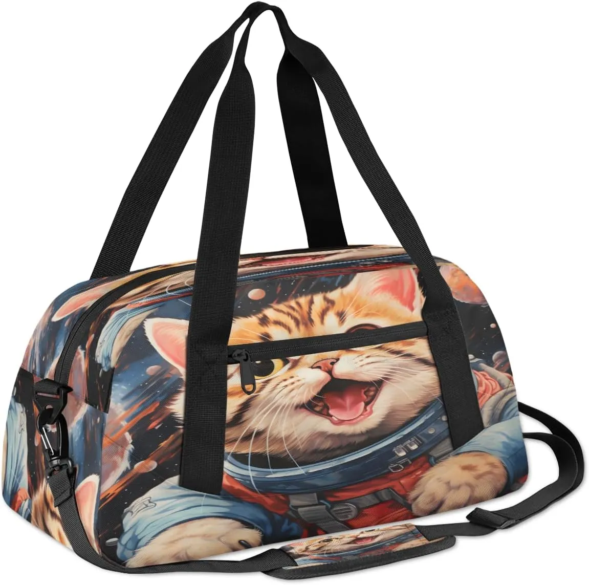 Astronaut cat Kids Duffle Bag Boys Girls Small Sport Dance Gym Bag for Overnight Travel Weekender Carry On