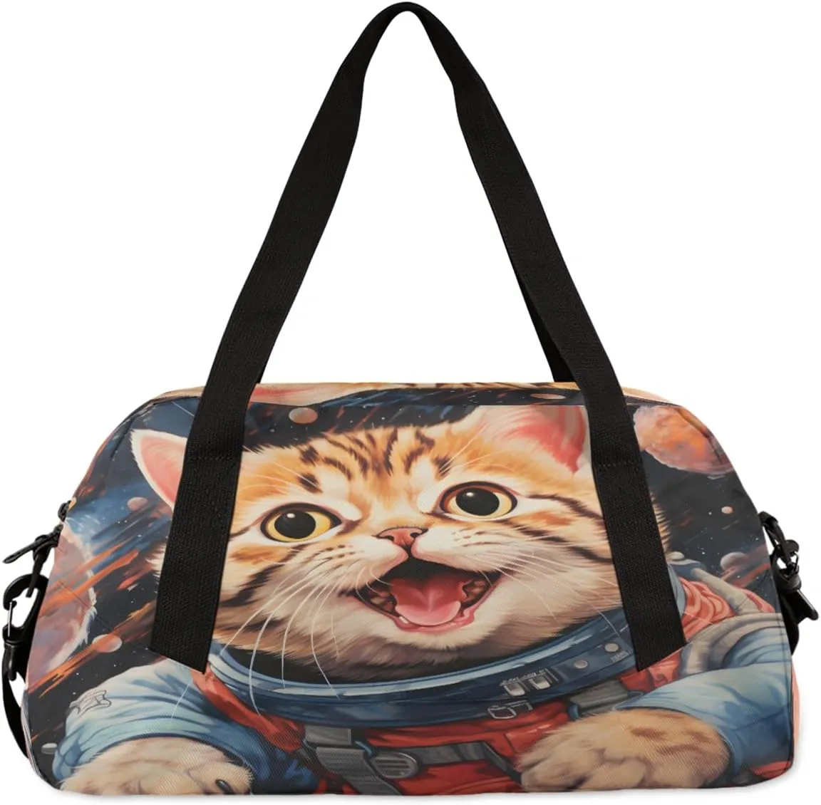 Astronaut cat Kids Duffle Bag Boys Girls Small Sport Dance Gym Bag for Overnight Travel Weekender Carry On