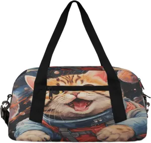 Astronaut cat Kids Duffle Bag Boys Girls Small Sport Dance Gym Bag for Overnight Travel Weekender Carry On