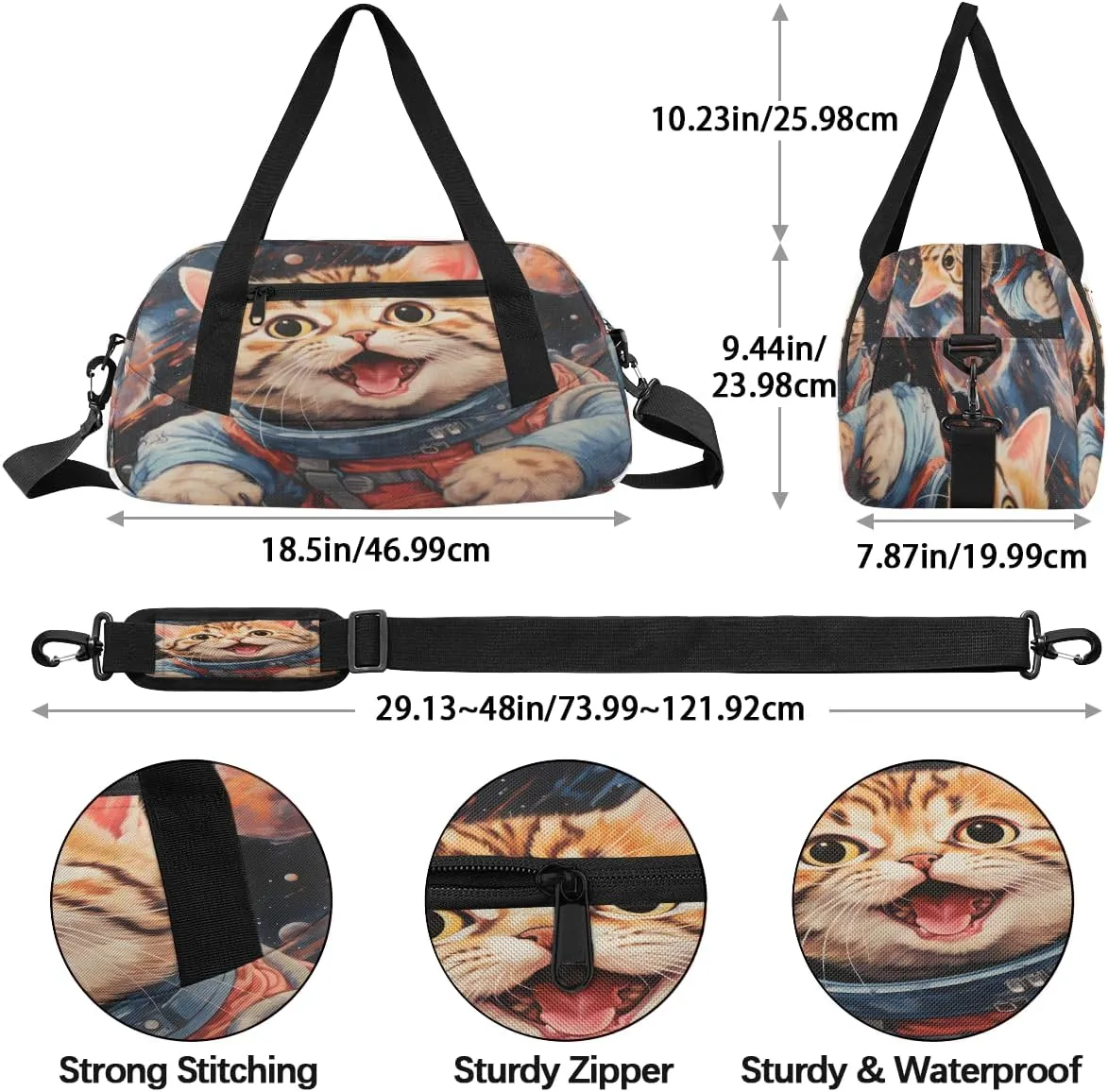 Astronaut cat Kids Duffle Bag Boys Girls Small Sport Dance Gym Bag for Overnight Travel Weekender Carry On