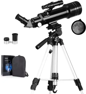 Astronomical Telescope, Pro 400/70 FMC Refractor Telescopes with Adjustable Tripod & & Finder Compass Portable Travel Telescope Perfect Portable Scope for Adult Children Teens