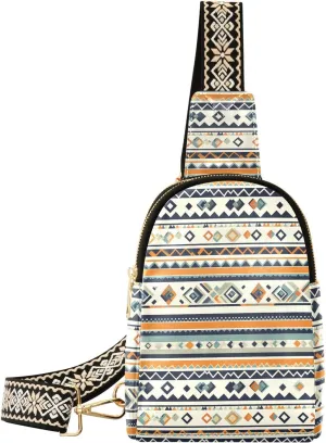 Aztec Print Stylish PU Leather Waist Pack Soft Waterproof Crossbody Bag with Metal Hardware Fits Keys Phone Passport for Work Walks Music Fests & Trips