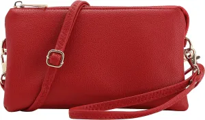 B BRENTANO Vegan Leather Multi-Pocket Crossbody Purse/Clutch with Card Slots, Removable Wristlet & Adjustable Shoulder Strap