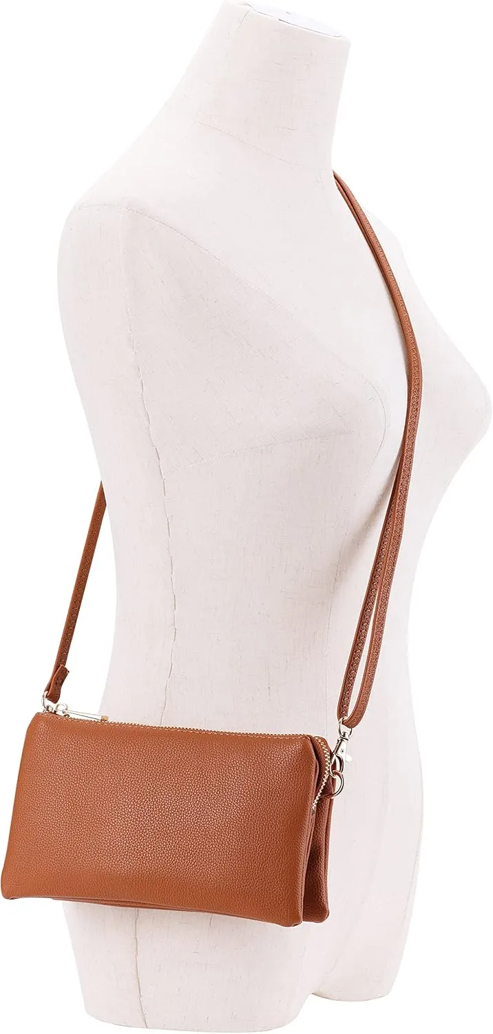 B BRENTANO Vegan Leather Multi-Pocket Crossbody Purse/Clutch with Card Slots, Removable Wristlet & Adjustable Shoulder Strap