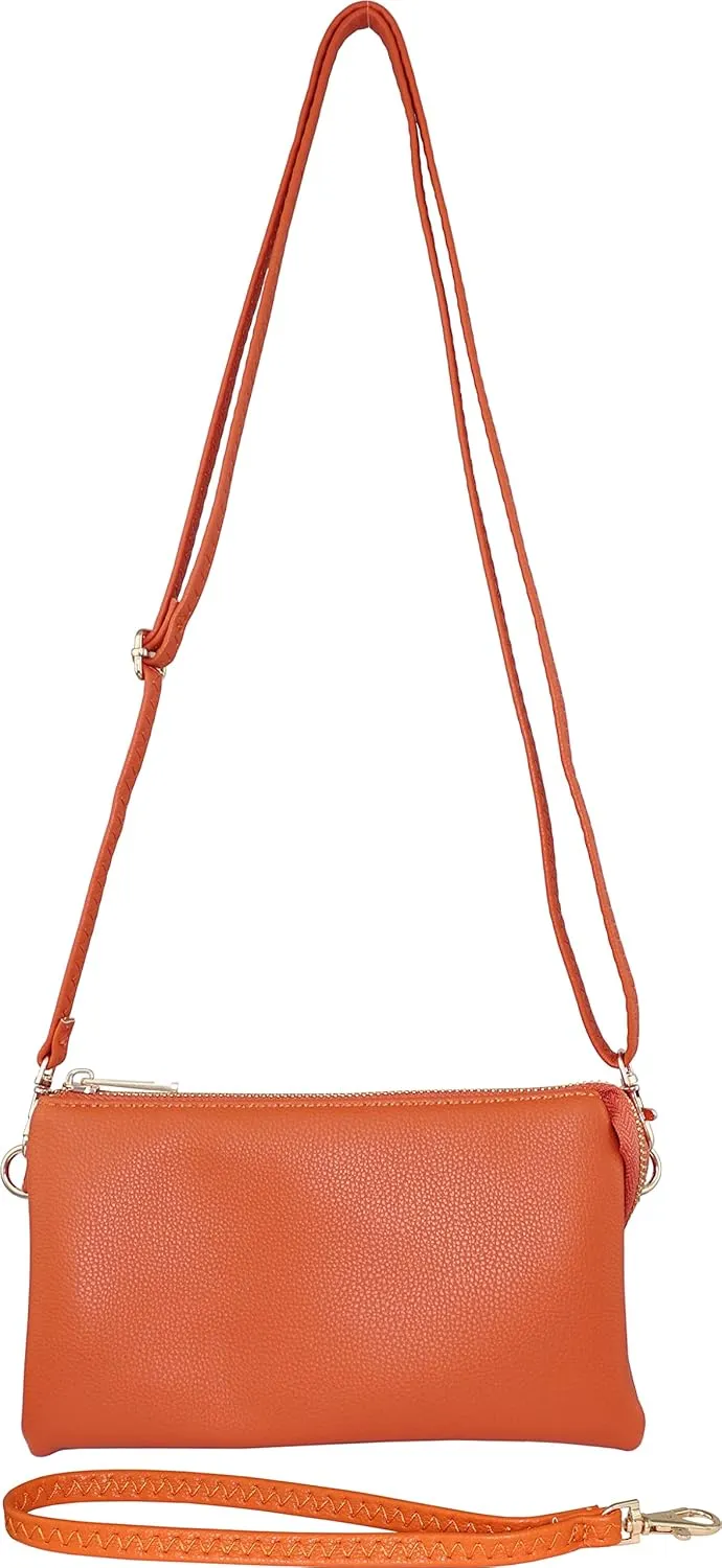 B BRENTANO Vegan Leather Multi-Pocket Crossbody Purse/Clutch with Card Slots, Removable Wristlet & Adjustable Shoulder Strap