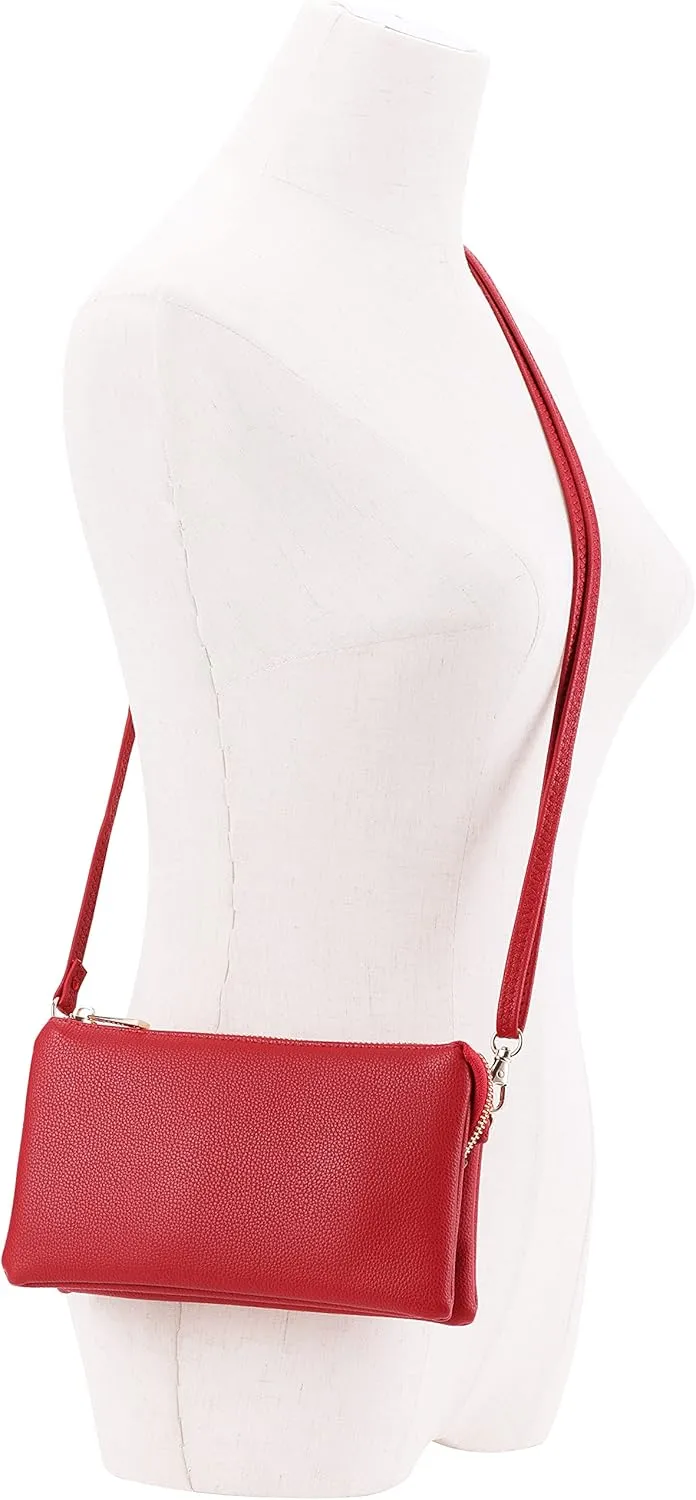 B BRENTANO Vegan Leather Multi-Pocket Crossbody Purse/Clutch with Card Slots, Removable Wristlet & Adjustable Shoulder Strap