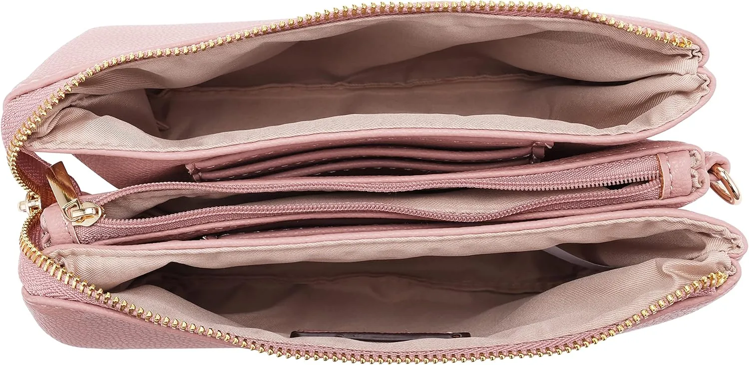 B BRENTANO Vegan Leather Multi-Pocket Crossbody Purse/Clutch with Card Slots, Removable Wristlet & Adjustable Shoulder Strap