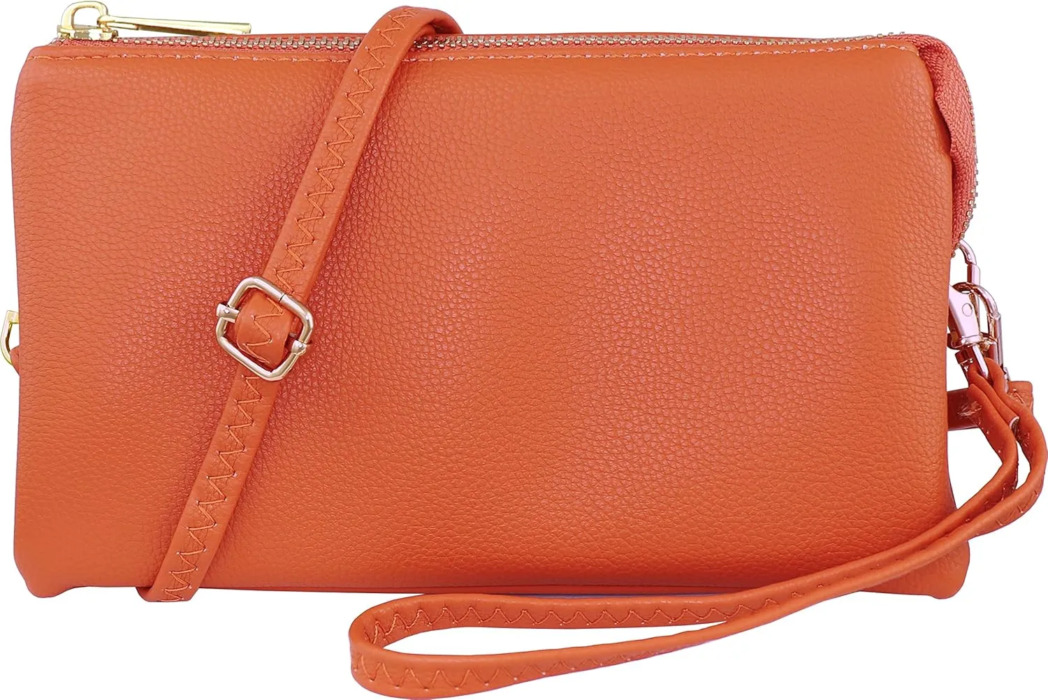 B BRENTANO Vegan Leather Multi-Pocket Crossbody Purse/Clutch with Card Slots, Removable Wristlet & Adjustable Shoulder Strap