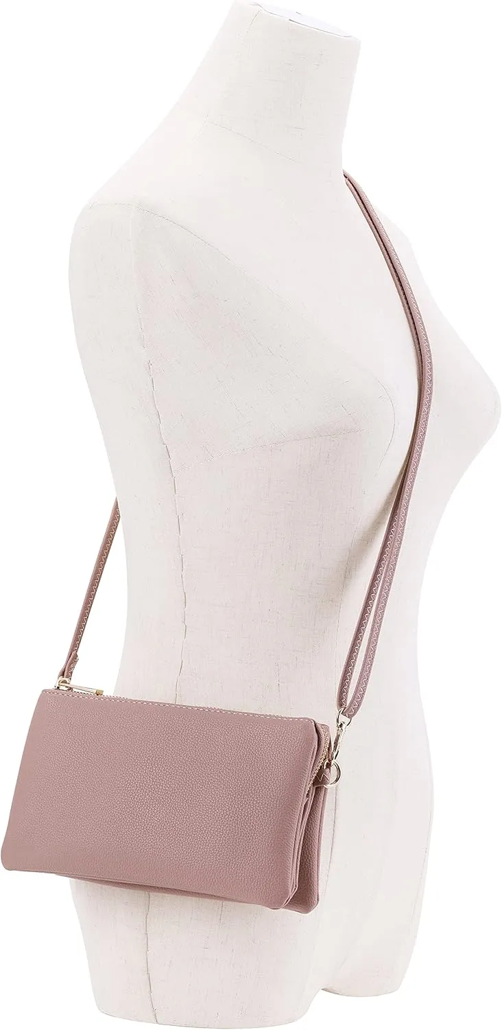 B BRENTANO Vegan Leather Multi-Pocket Crossbody Purse/Clutch with Card Slots, Removable Wristlet & Adjustable Shoulder Strap