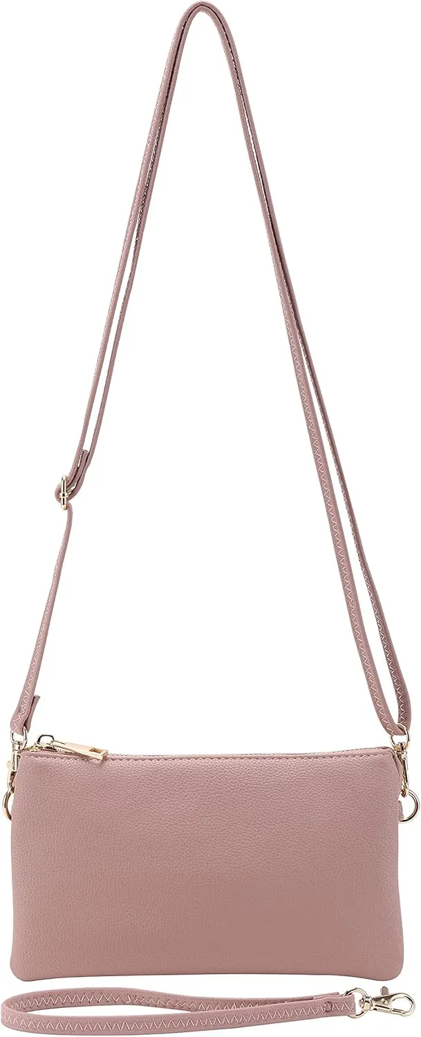 B BRENTANO Vegan Leather Multi-Pocket Crossbody Purse/Clutch with Card Slots, Removable Wristlet & Adjustable Shoulder Strap