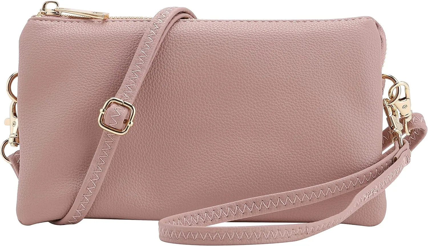 B BRENTANO Vegan Leather Multi-Pocket Crossbody Purse/Clutch with Card Slots, Removable Wristlet & Adjustable Shoulder Strap
