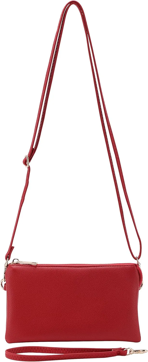 B BRENTANO Vegan Leather Multi-Pocket Crossbody Purse/Clutch with Card Slots, Removable Wristlet & Adjustable Shoulder Strap