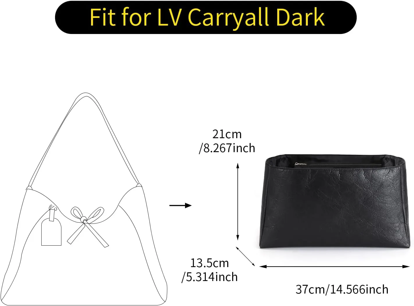 Bag Organizer Insert, Purse Organizer Insert Suit for LV Carryall Dark Tote Bag, Black Purse Organizer, Upgraded Dupontpaper Bag Insert Organizer for Tote Bag