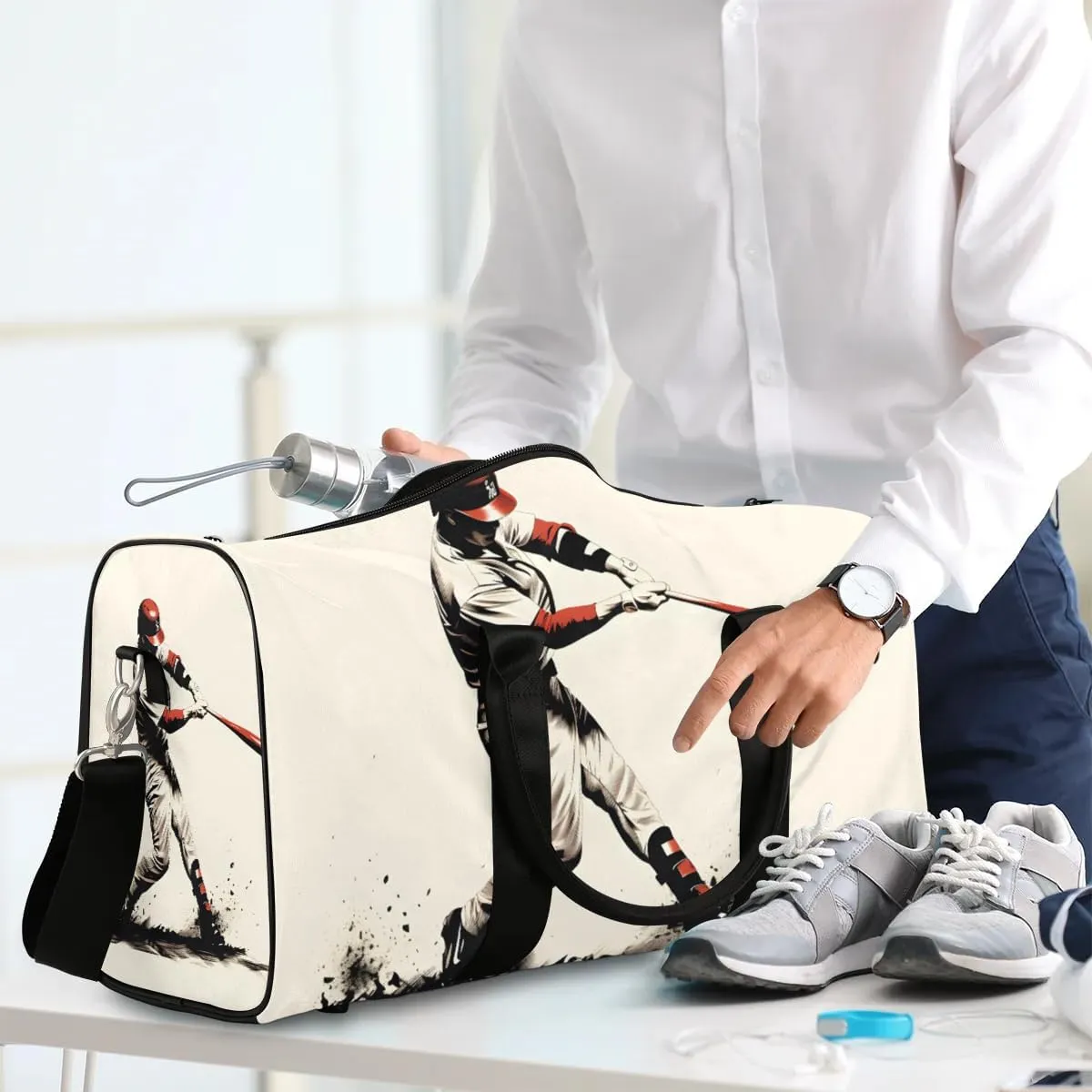 Baseball Sport Player Travel Duffel Bag for Women Men Waterproof Foldable Overnight Weekender Bag Large Capacity Sports Gym Bag
