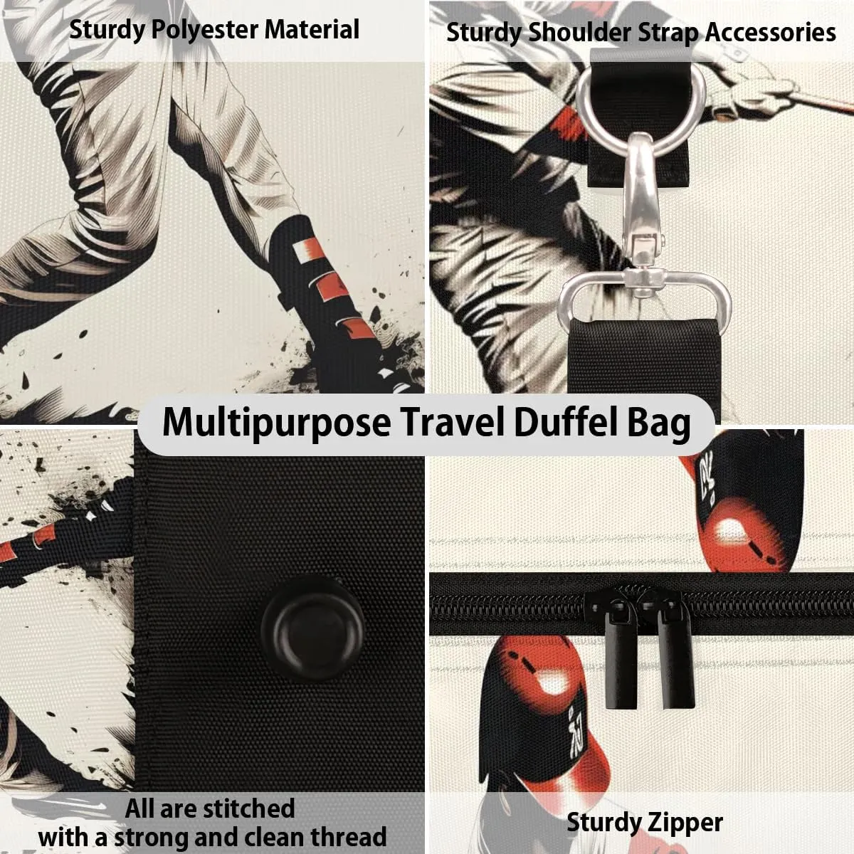 Baseball Sport Player Travel Duffel Bag for Women Men Waterproof Foldable Overnight Weekender Bag Large Capacity Sports Gym Bag