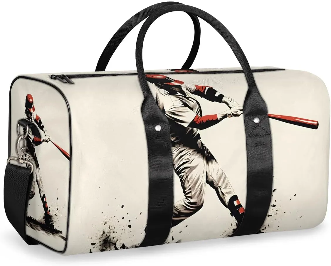 Baseball Sport Player Travel Duffel Bag for Women Men Waterproof Foldable Overnight Weekender Bag Large Capacity Sports Gym Bag