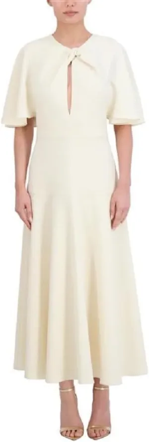 BCBGMAXAZRIA Women's Jewel Neck Short Flutter Sleeve Midi Dress