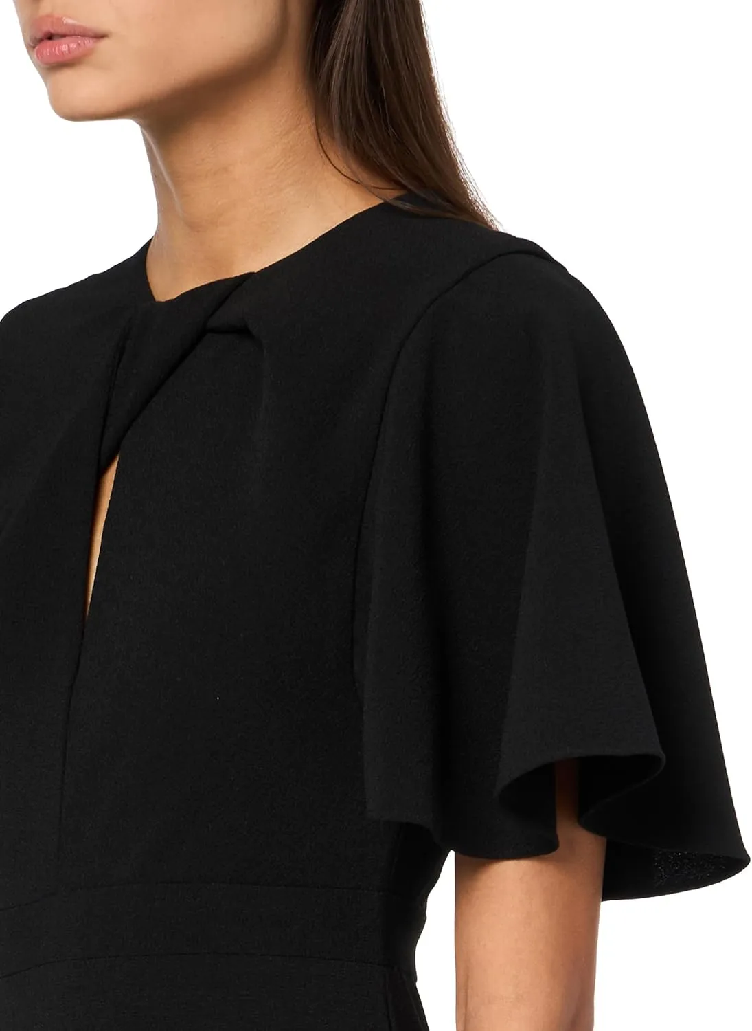 BCBGMAXAZRIA Women's Jewel Neck Short Flutter Sleeve Midi Dress