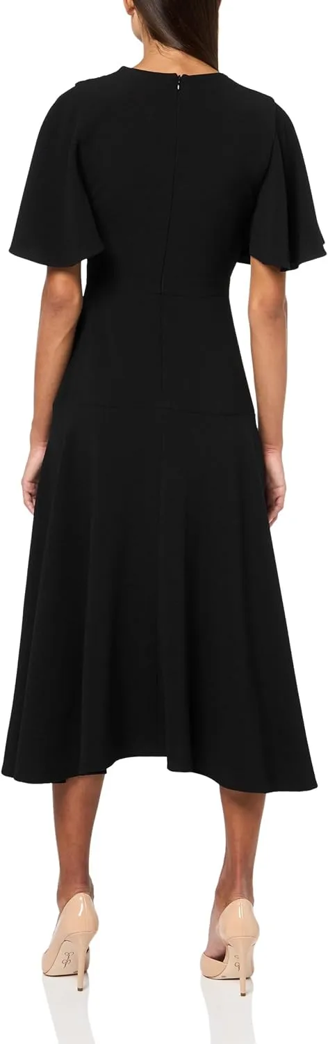 BCBGMAXAZRIA Women's Jewel Neck Short Flutter Sleeve Midi Dress