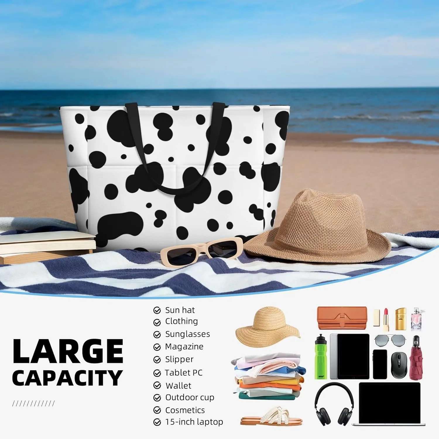 Beach Bag for Women Ladies, Extra Large Waterproof Gym Pool Swim Zipper Tote Bag for Weekender Travel