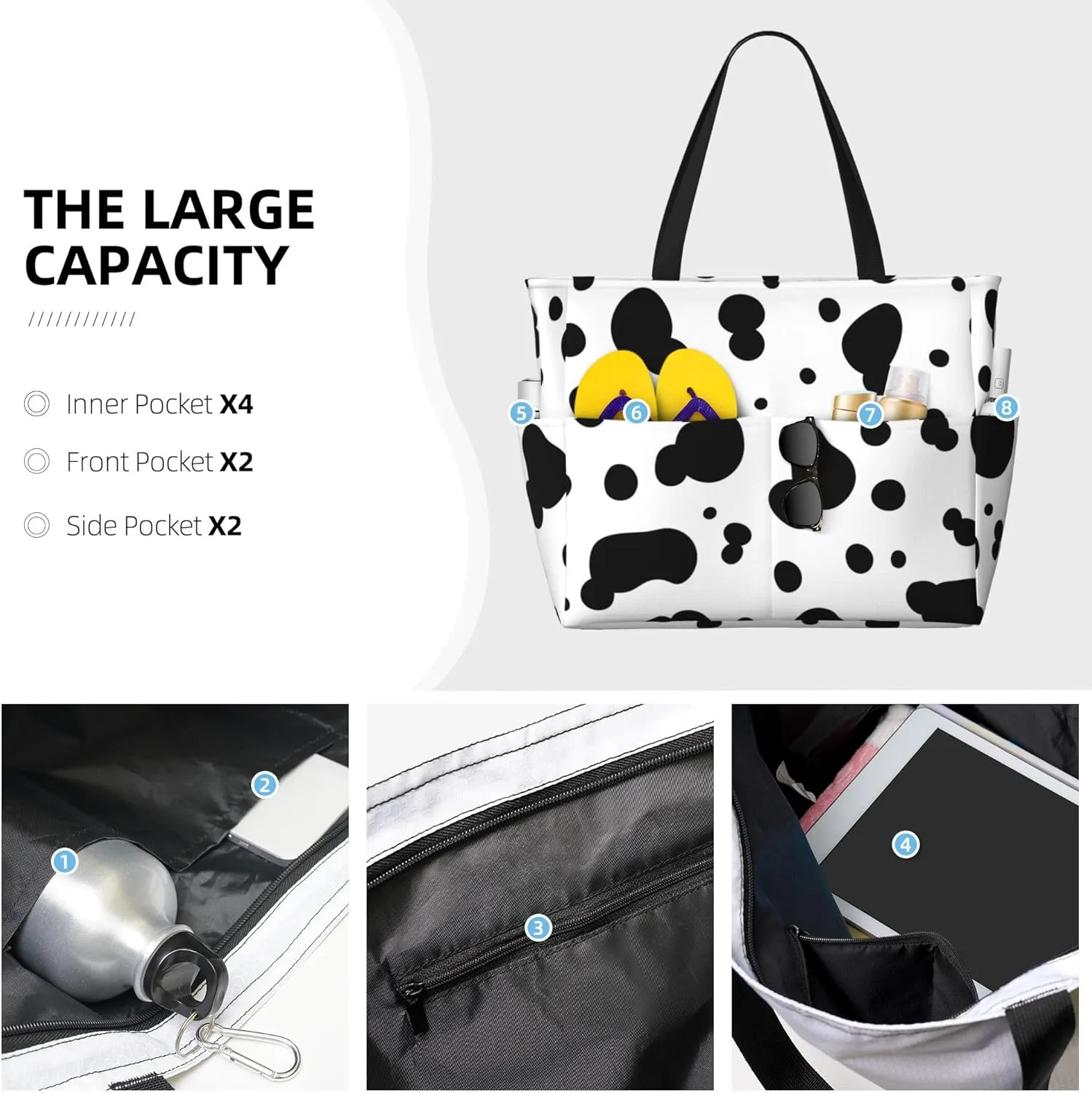 Beach Bag for Women Ladies, Extra Large Waterproof Gym Pool Swim Zipper Tote Bag for Weekender Travel