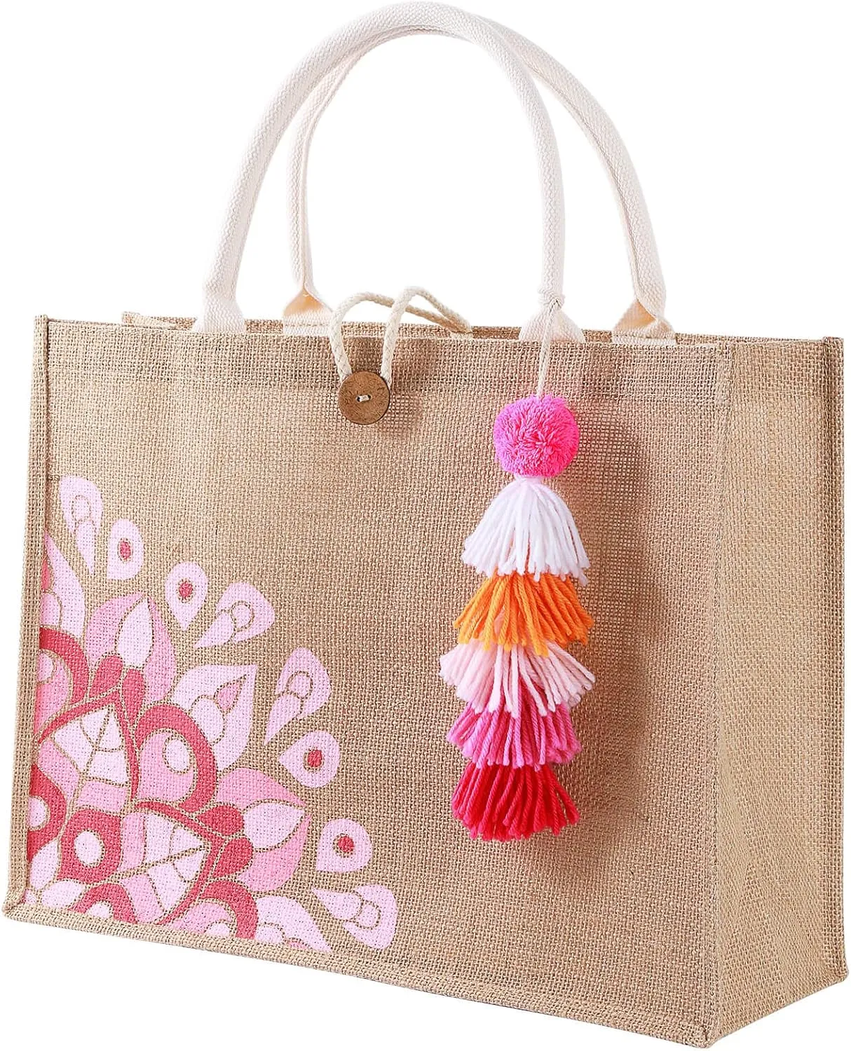 Beach Bag for Women, Straw Beach Tote Bag with Pocket Tassel Handle Waterproof Lining, for Summer Vacation Pool Gift
