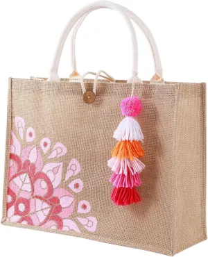 Beach Bag for Women, Straw Beach Tote Bag with Pocket Tassel Handle Waterproof Lining, for Summer Vacation Pool Gift