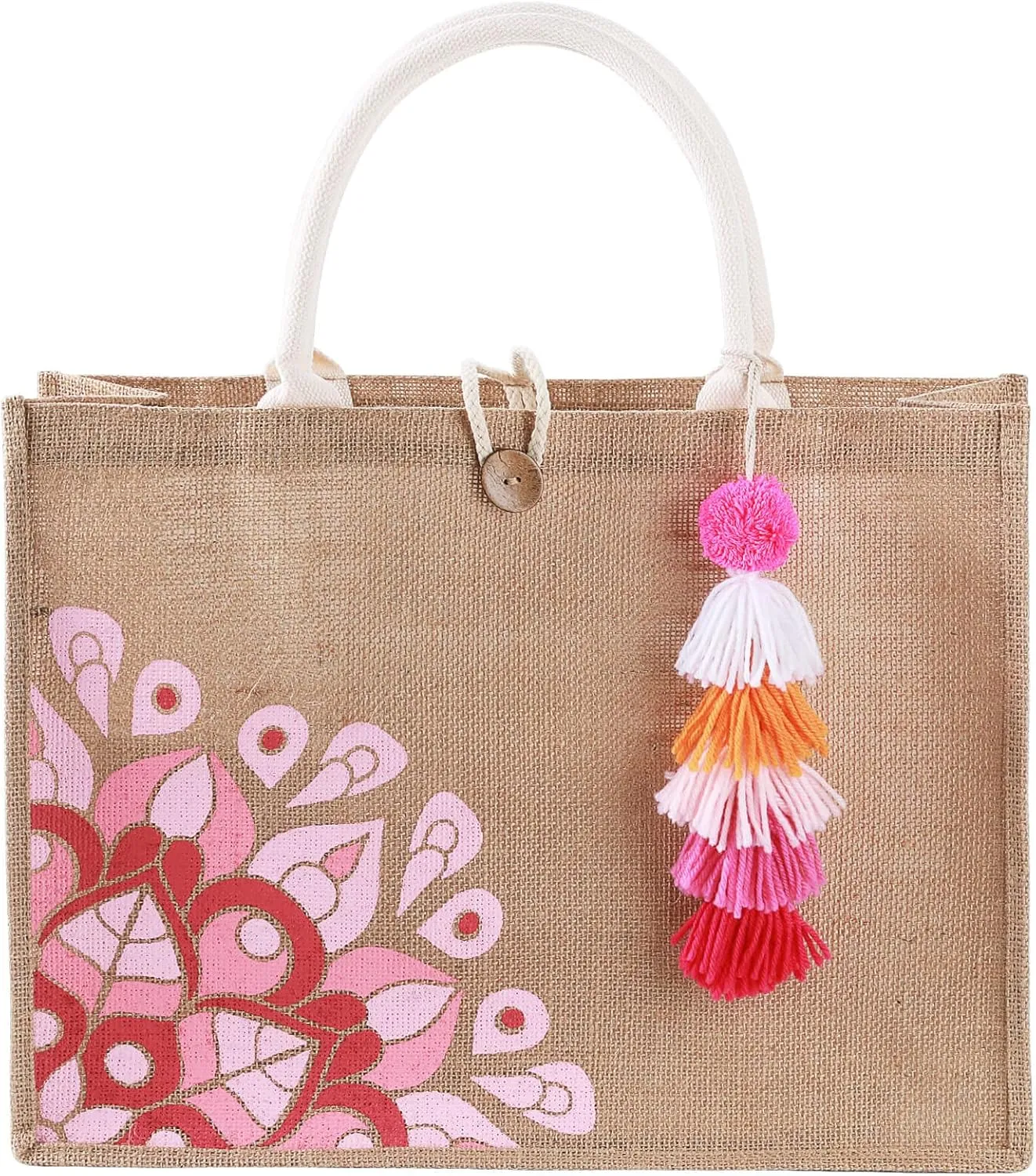 Beach Bag for Women, Straw Beach Tote Bag with Pocket Tassel Handle Waterproof Lining, for Summer Vacation Pool Gift